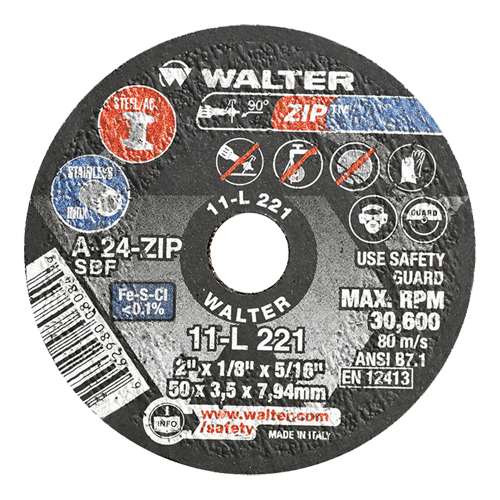 Portable Small Diameter Reinforced Cut-Off Wheels - Zip, 2" x 1/8", 5/16" Arbor, Type 1, Aluminum Oxide, 31000 RPM Action Paper