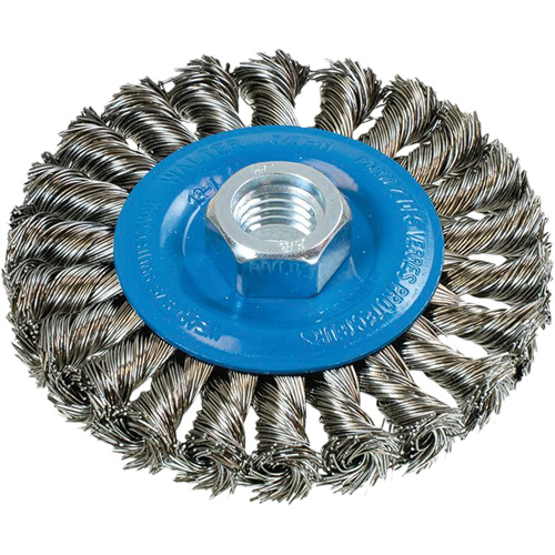 Brosse rotative &agrave; fils nou&eacute;s large, Arbre 5/8"-11, Acier Action Paper