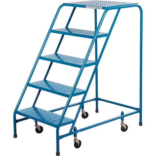 Rolling Step Ladder, 5 Steps, 18" Step Width, 46" Platform Height, Steel Action Paper