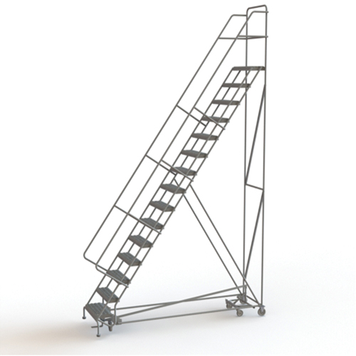 All Directional Rolling Ladder, 15 Steps, 24" Step Width, 150" Platform Height, Steel Action Paper