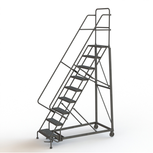 Heavy Duty Rolling Ladder, 9 Steps, 24" Step Width, 90" Platform Height, Steel Action Paper