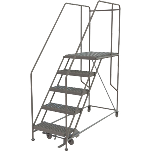 Mobile Work Platform, Steel, 5 Steps, 50" H, 35" D, 24" Step, Serrated Action Paper