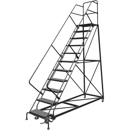 Safety Slope Rolling Ladder, 11 Steps, Perforated, 50° Incline, 110" High Action Paper