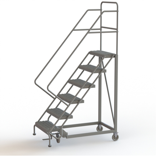 Safety Slope Rolling Ladder, 6 Steps, Serrated, 50° Incline, 60" High Action Paper