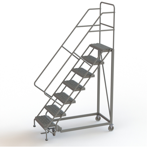 Safety Slope Rolling Ladder, 7 Steps, Serrated, 50° Incline, 70" High Action Paper
