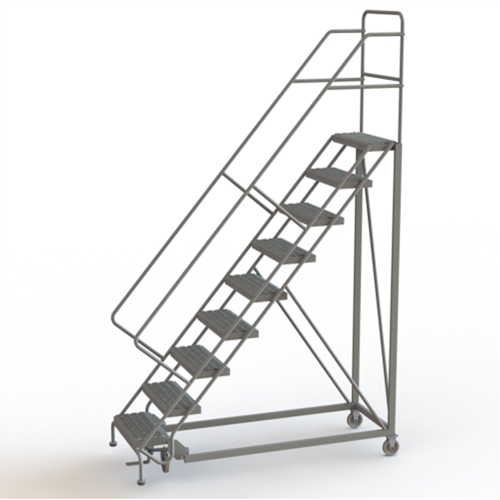 Safety Slope Rolling Ladder, 9 Steps, Serrated, 50° Incline, 90" High Action Paper