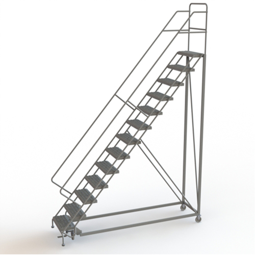 Safety Slope Rolling Ladder, 13 Steps, Serrated, 50° Incline, 130" High Action Paper
