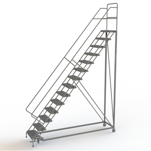 Safety Slope Rolling Ladder, 14 Steps, Serrated, 50° Incline, 140" High Action Paper