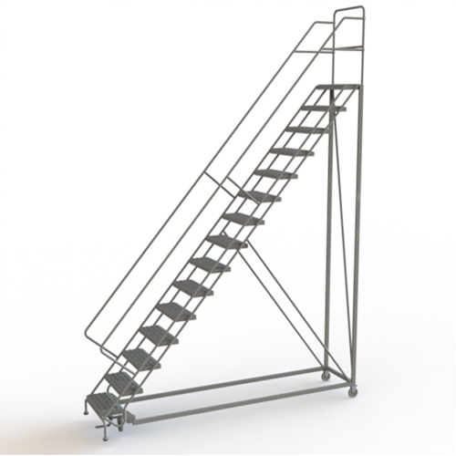 Safety Slope Rolling Ladder, 15 Steps, Serrated, 50° Incline, 150" High Action Paper