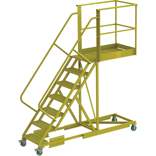 Cantilever Rolling Ladder, Supported, 7 Steps, 40" Platform Depth, 70" Platform Height Action Paper