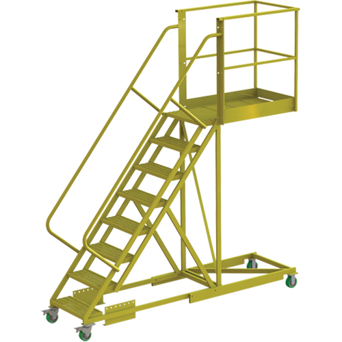 Cantilever Rolling Ladder, Supported, 8 Steps, 40" Platform Depth, 80" Platform Height Action Paper