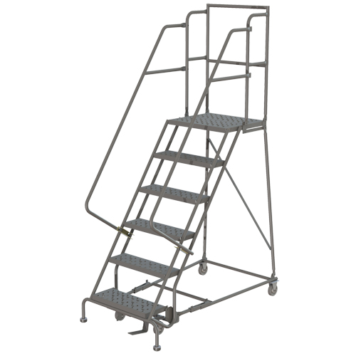 Escabeaux roulants &agrave; dessus profond, 6 marches, Largeur de la marche 16", Hauteur de la plateforme 60", Acier Action Paper