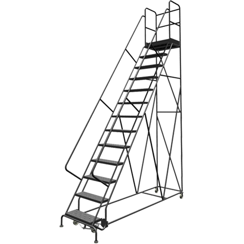 Escabeaux roulants &agrave; dessus profond, 13 marches, Largeur de la marche 24", Hauteur de la plateforme 130", Acier Action Paper