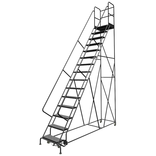 Escabeaux roulants &agrave; dessus profond, 16 marches, Largeur de la marche 24", Hauteur de la plateforme 160", Acier Action Paper