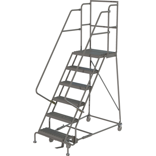Deep Top Step Rolling Ladder, 6 Steps, 16" Step Width, 60" Platform Height, Steel Action Paper