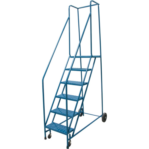 Rolling Step Ladder, 6 Steps, 18" Step Width, 55" Platform Height, Steel Action Paper