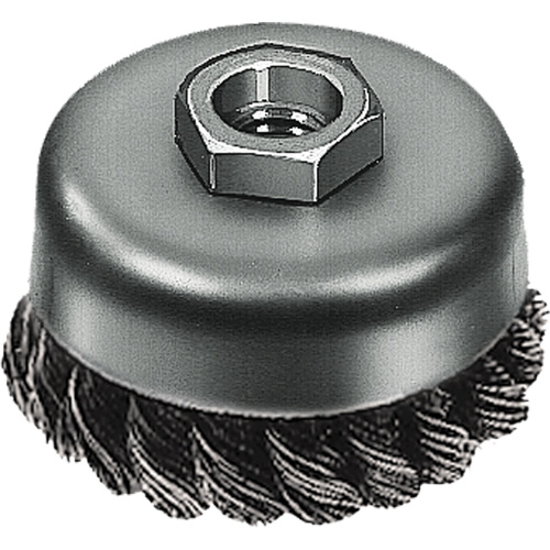 Knot Wire Cup Brush, 3" Dia. x 5/8"-11 Arbor Action Paper
