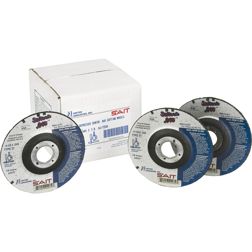 Cut-Off Wheel, 4-1/2" x 0.045", 7/8" Arbor, Type 27, Aluminum Oxide/Ceramic, 13500 RPM Action Paper