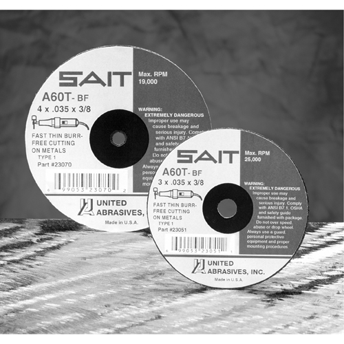 Cut-Off Wheel, 5" x 0.045", 7/8" Arbor, Type 27, Aluminum Oxide/Ceramic, 12200 RPM Action Paper