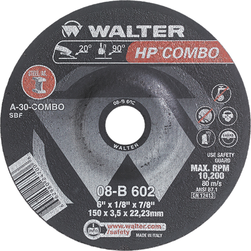 HP Combo Depressed Center Combination Wheel, 6" x 1/8", 7/8" Arbor, Type 27 Action Paper