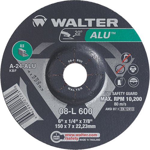 Aluminium Depressed Centre Grinding Wheels, 6" x 1/4", 7/8" Arbor, Type 27 Action Paper