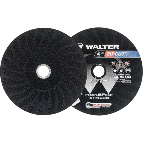 Zipcut Reinforced Cut-Off Wheel, 7" x 1/16", 7/8" Arbor, Type 1, Aluminum Oxide, 8600 RPM Action Paper