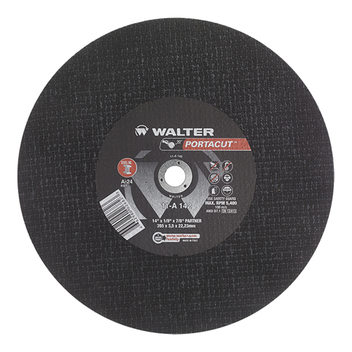 Portacut High Speed Cut-Off Wheel, 14" x 1/8", 7/8" Arbor, Type 1, Aluminum Oxide, 5400 RPM Action Paper