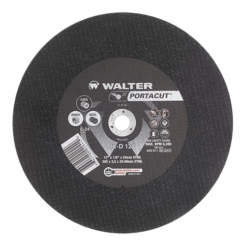 Portacut High Speed Cut-Off Wheel, 12" x 1/8", 7/8" Arbor, Type 1, Silicon Carbide, 6300 RPM Action Paper