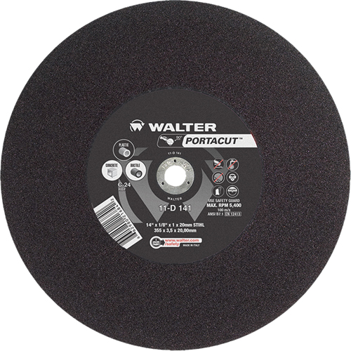 Portacut High Speed Cut-Off Wheel, 14" x 1/8", 3/4" Arbor, Type 1, Silicon Carbide, 5400 RPM Action Paper