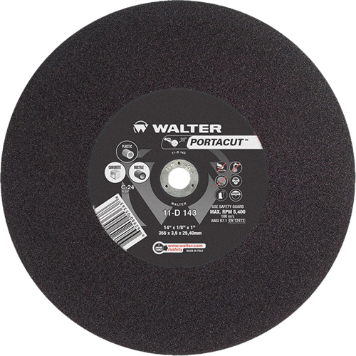 Portacut High Speed Cut-Off Wheel, 14" x 1/8", 1" Arbor, Type 1, Silicon Carbide, 5400 RPM Action Paper