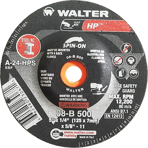 HP Spin-On Grinding Wheel, 5" x 1/4", 5/8"-11 Arbor, Type 27S Action Paper