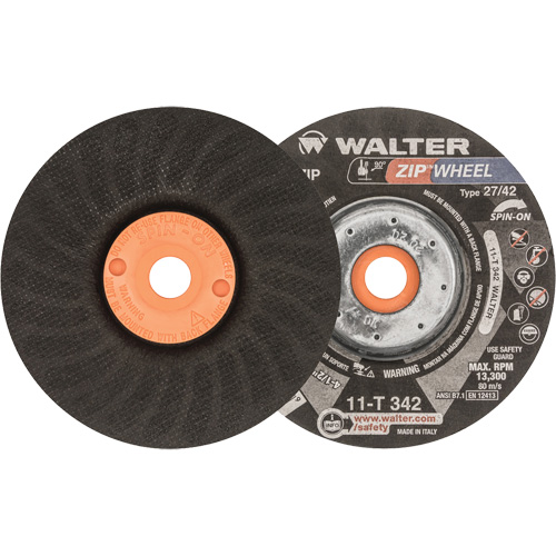 Meules &agrave; tronçonner renforc&eacute;es Zipcut vissables pour scies circulaires, 4-1/2" x 7/8", Arbre de 5/8"-11, Type 27, Oxyde d'aluminium, 13 300 Tr/min Action Paper