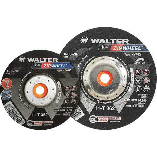 Meules &agrave; tronçonner renforc&eacute;es Zipcut vissables pour scies circulaires, 5" x 7/8", Arbre de 5/8"-11, Type 27, Oxyde d'aluminium, 12 200 Tr/min Action Paper