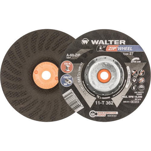 Meules &agrave; tronçonner renforc&eacute;es Zipcut vissables pour scies circulaires, 6" x 7/8", Arbre de 5/8"-11, Type 27, Oxyde d'aluminium, 10 200 Tr/min Action Paper