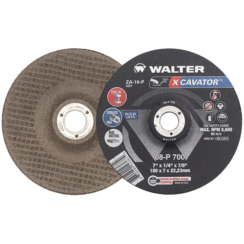 XCAVATOR Grinding Wheel, 7" x 1/4", 7/8" Arbor, Zirconium, Type 27 Action Paper