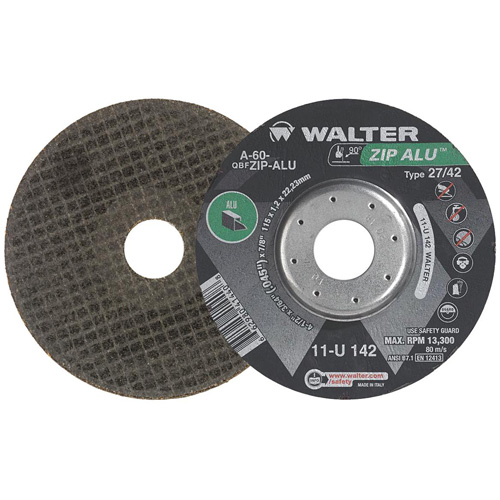 Zip Alu Cut-Off Wheel, 5" x 3/64", 7/8" Arbor, Type 27, Aluminum Oxide, 12200 RPM Action Paper