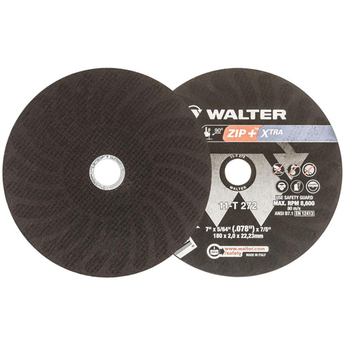 Zip+Xtra Heavy-Duty Cut-Off Wheel, 7" x 5/64", 7/8" Arbor, Type 1, Aluminum Oxide, 8600 RPM Action Paper