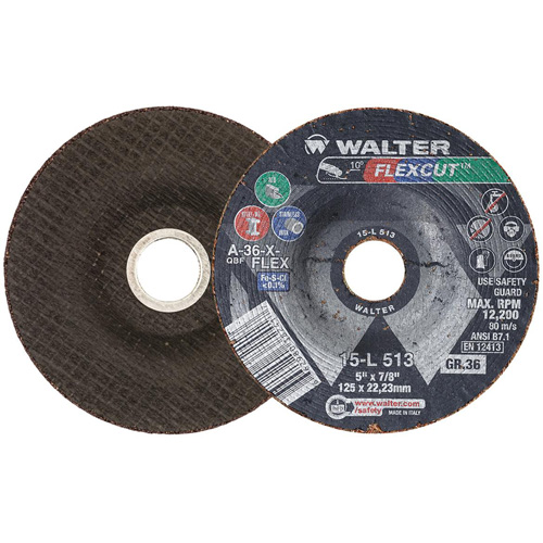 FLEXCUT Grinding Wheel, 5", 36 Grit, Aluminum Oxide, 7/8", 12200 RPM, Type 29 Action Paper