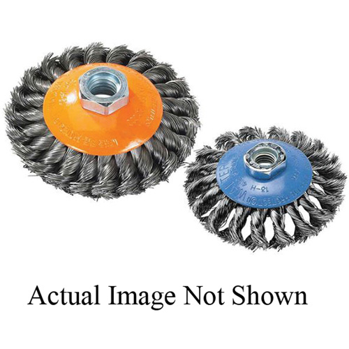 Knot-Twisted Wire Saucer Cup Brush, 6" Dia. x 5/8"-11 Arbor Action Paper
