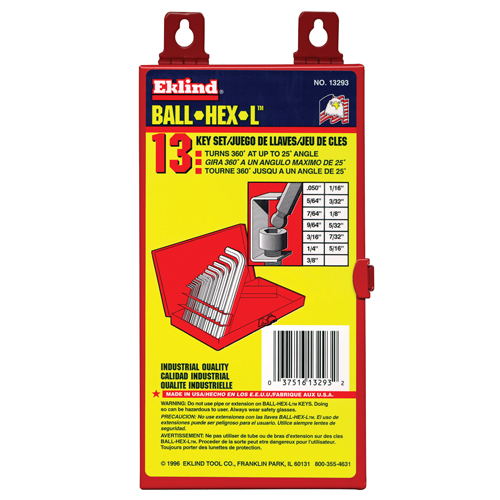 Balldrive Hex Key, Hex End, 1/20" x 2.8" L, L Shape Action Paper