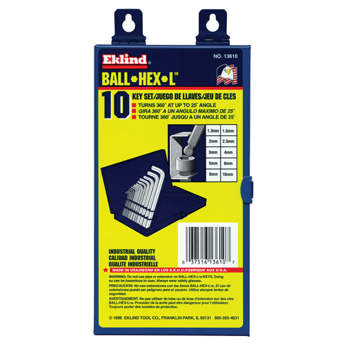 Balldrive Hex Key, Hex End, 5/64" x 3.2" L, L Shape Action Paper