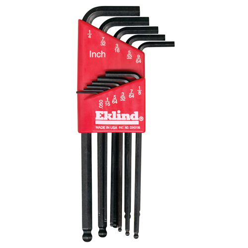 Balldrive Hex Key, Hex End, 1/8" x 3.8" L, L Shape Action Paper