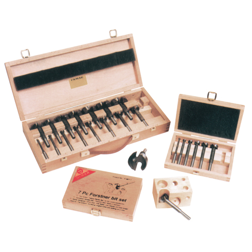 Super Forstner Bit Kits in a Wooden Box, 7 Pieces, Steel Action Paper