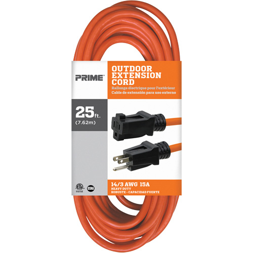 Vinyl Extension Cord, Outdoor, SJTW, 14/3 AWG, 15 A, 25' Action Paper