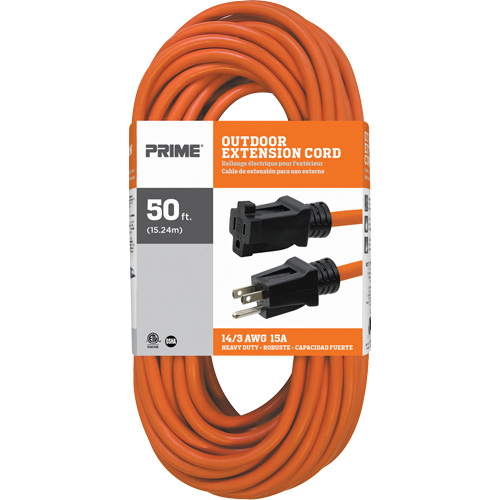 Vinyl Extension Cord, Outdoor, SJTW, 14/3 AWG, 15 A, 50' Action Paper