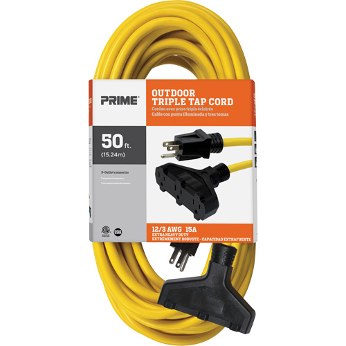 Vinyl Extension Cord, Outdoor, SJTW, 12/3 AWG, 15 A, 3 Outlet(s), 50' Action Paper