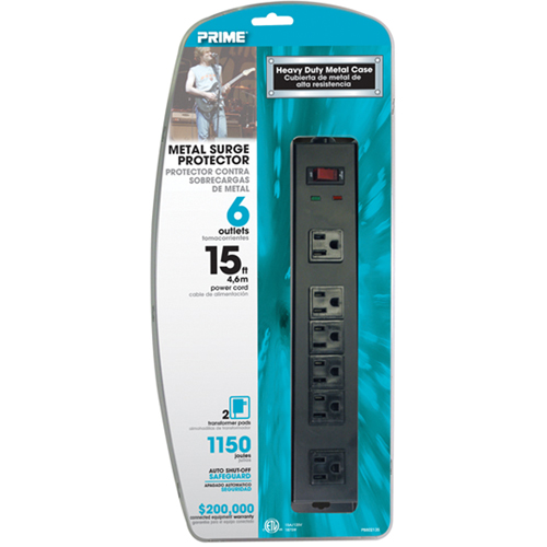 Surge Protector, 6 Outlets, 1150 J, 1875 W, 15' Cord Action Paper