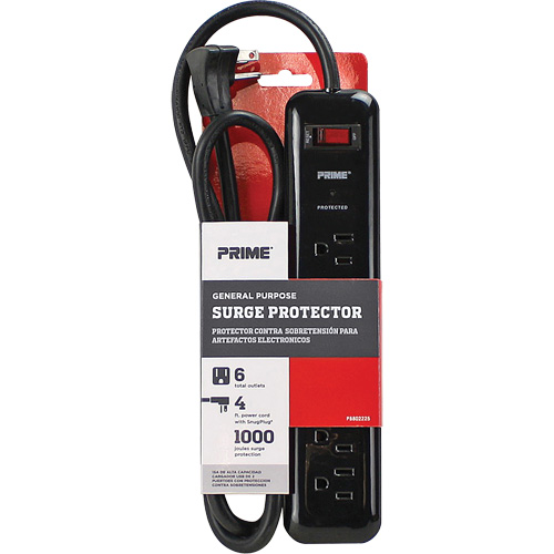 Surge Protector, 6 Outlets, 1000 J, 1875, 4' Cord Action Paper