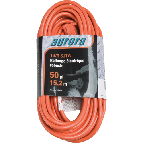Vinyl Extension Cord, Outdoor, SJTW, 14/3 AWG, 15 A, 50' Action Paper