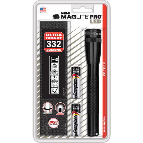 Lampes de poche Mini Pro, DEL, 332 lumens, Piles AA Action Paper
